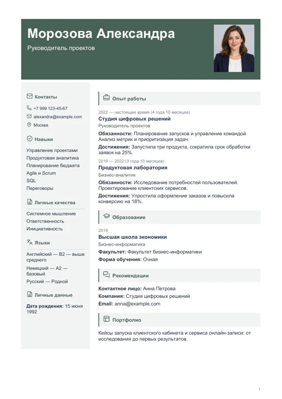 Шаблон резюме «Официальный»