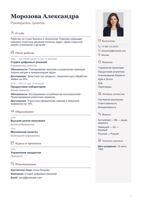 Шаблон резюме «Изящный»