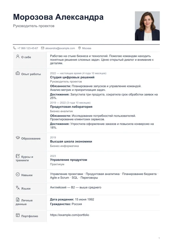 Шаблон резюме «Структурный»