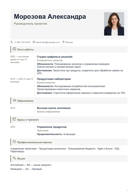 Шаблон резюме «Сдержанный»