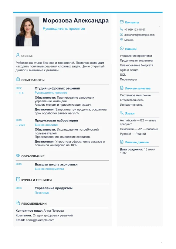 Шаблон резюме «Лёгкий»