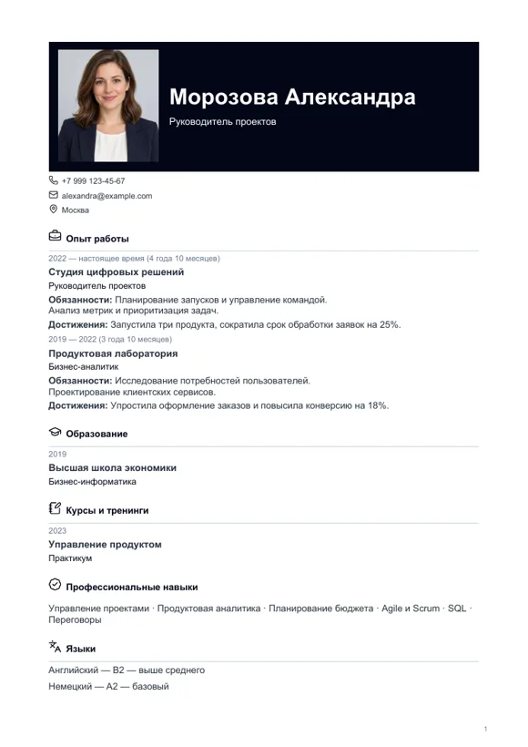 Шаблон резюме «Монохромный»