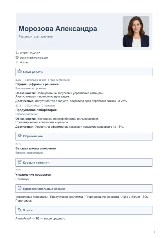 Шаблон резюме «Упорядоченный»