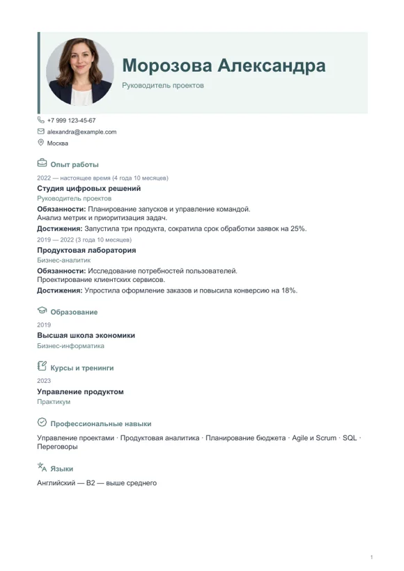 Шаблон резюме «Гармоничный»