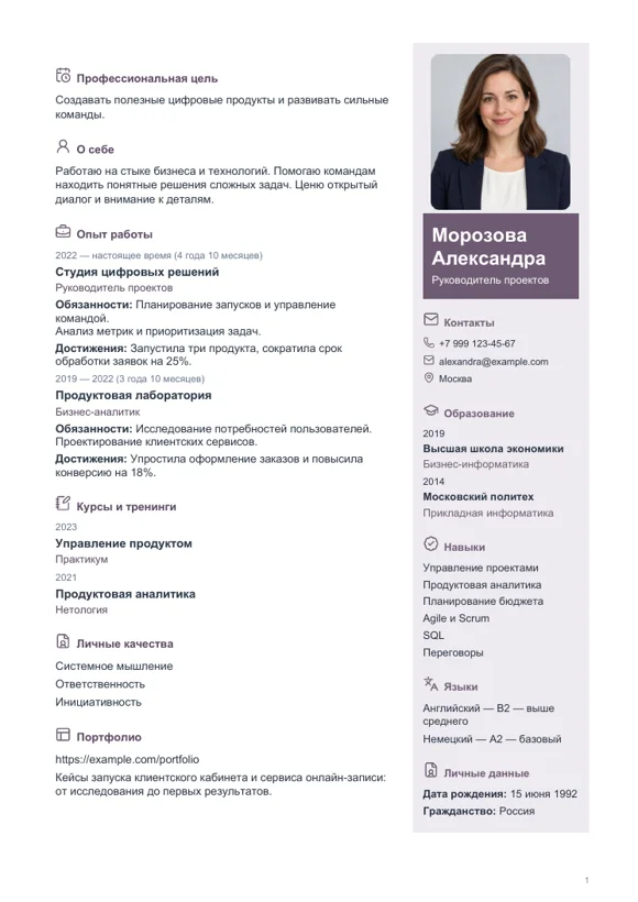 Шаблон резюме «Утончённый»
