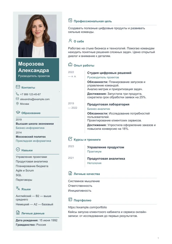 Шаблон резюме «Северный»