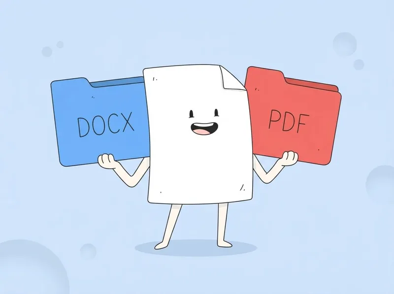 Персонаж-резюме держит папки DOCX и PDF